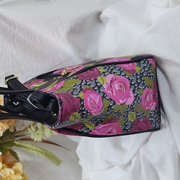 Betsey Johnson Black and Pink Floral Satchel - Picture 4 of 8